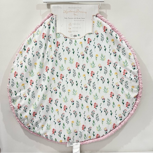 Meadow Dreams Baby Playmat with Border Round White/Pink Amelia Floral 36" X 36" - Picture 7 of 10